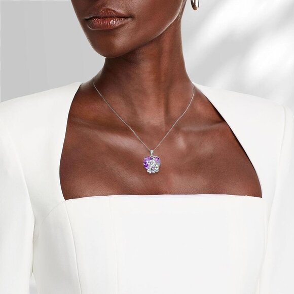 Sterling Silver Frog Pendant Necklace with Heart Crystal for Women - Picture 3 of 8